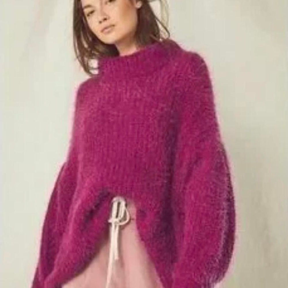 Free People “Oasis” Magenta Fuzzy Oversized Sweater